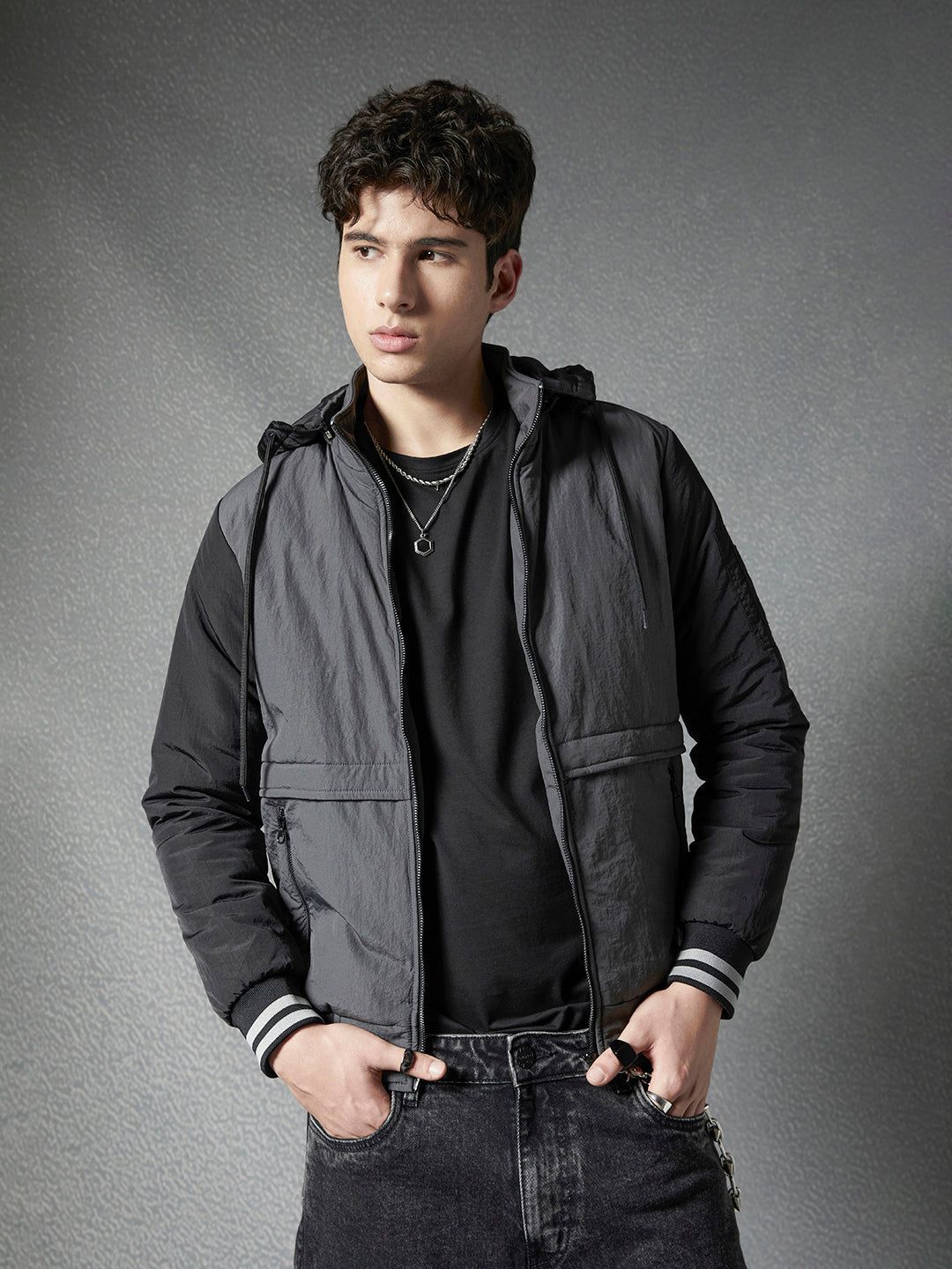 VOLTEDGE Men Hooded Colourblocked Cotton Casual Lightweight Bomber Jacket