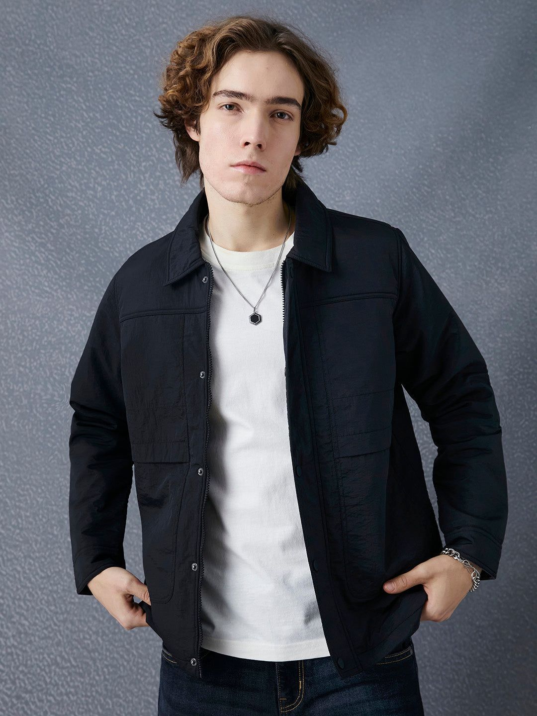 VOLTEDGE Men Spread Collar Solid Casual Lightweight Tailored Jacket