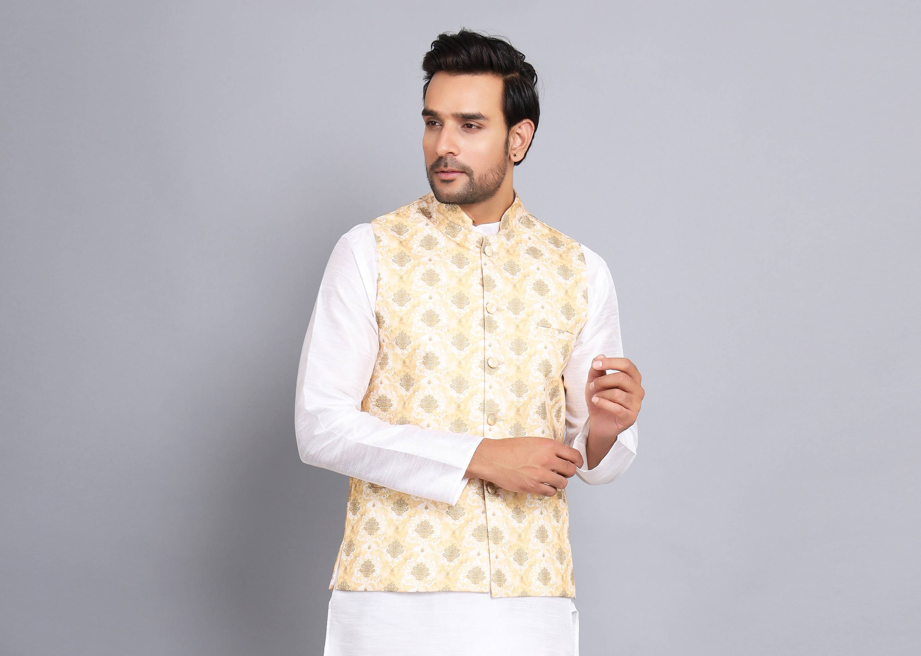 Sadree Men Ethnic Motifs Printed Satin Nehru Jacket