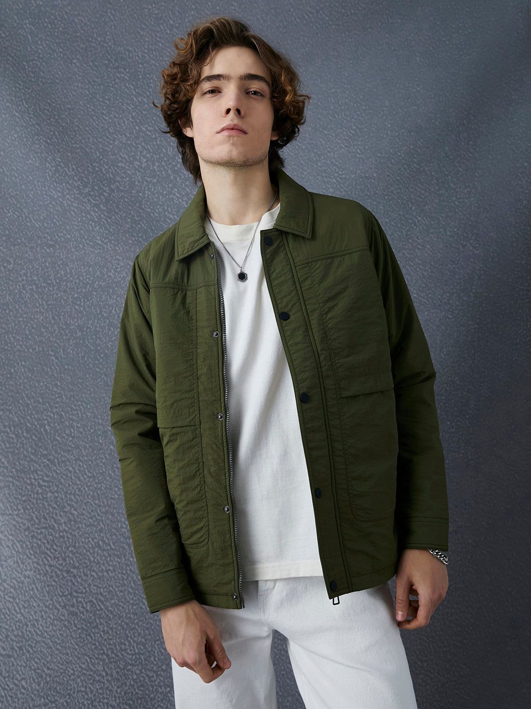 VOLTEDGE Men Spread Collar Solid Casual Lightweight Tailored Jacket