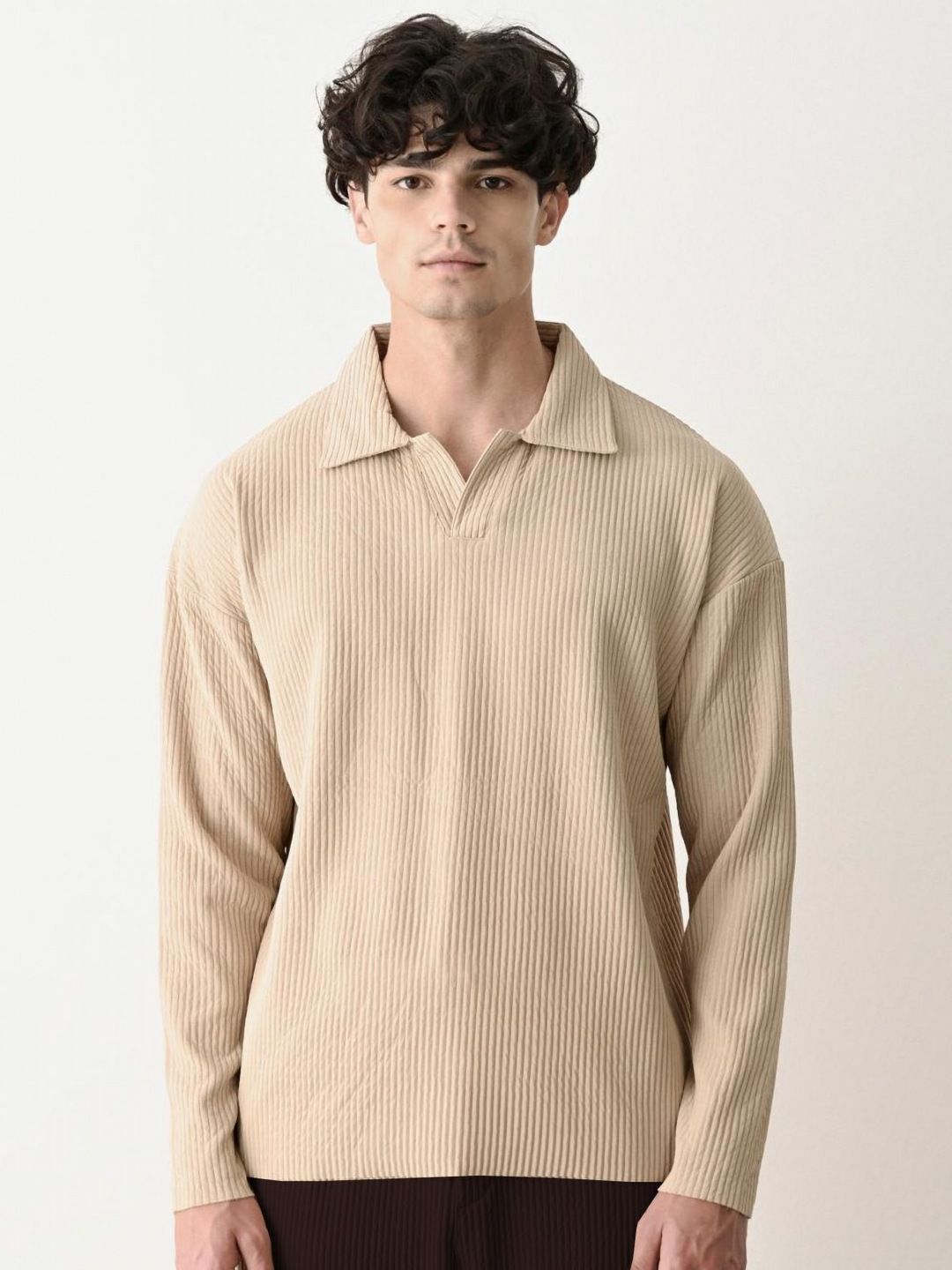 Genzy Men Self Design Polo Collar Relaxed Fit T-shirt