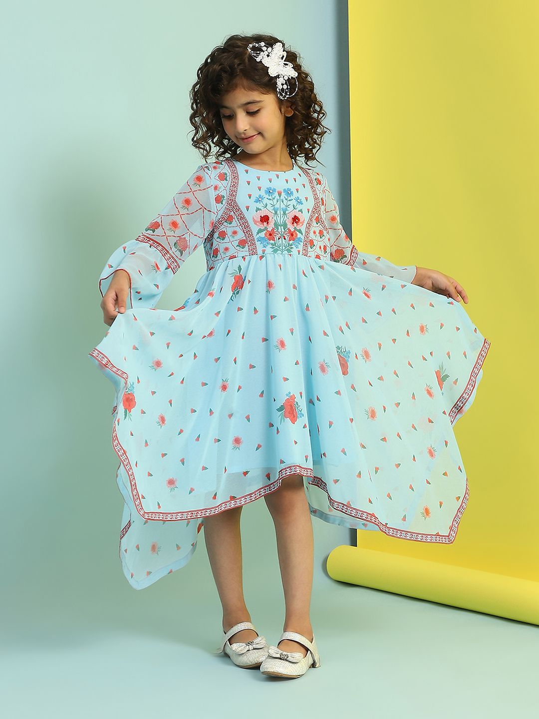 Biba Girls Floral Print A-Line Midi Dress
