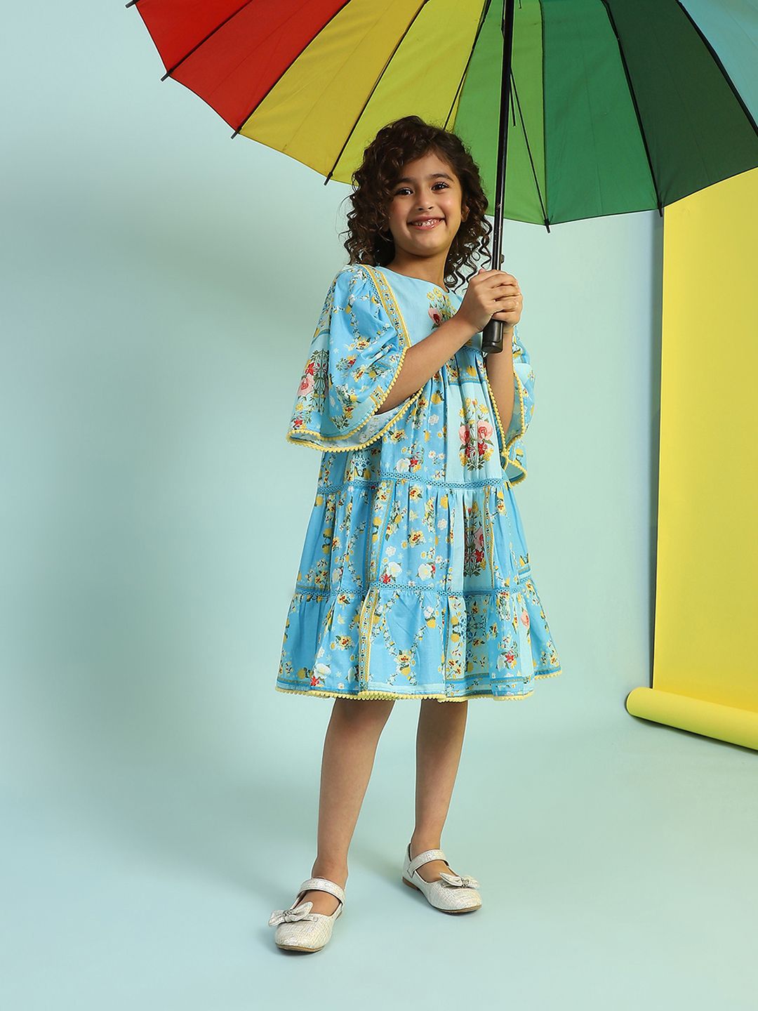 Biba Girls Floral Printed Cotton A-Line Knee Length Dress