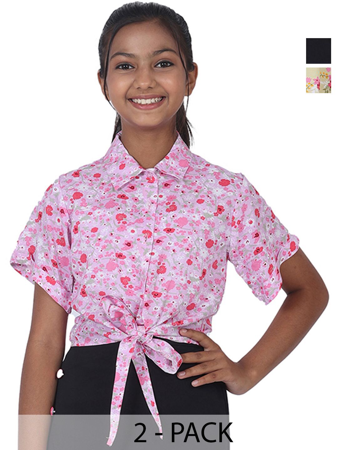 SILK SPARROW Girls Pack of 2 Floral Print Top