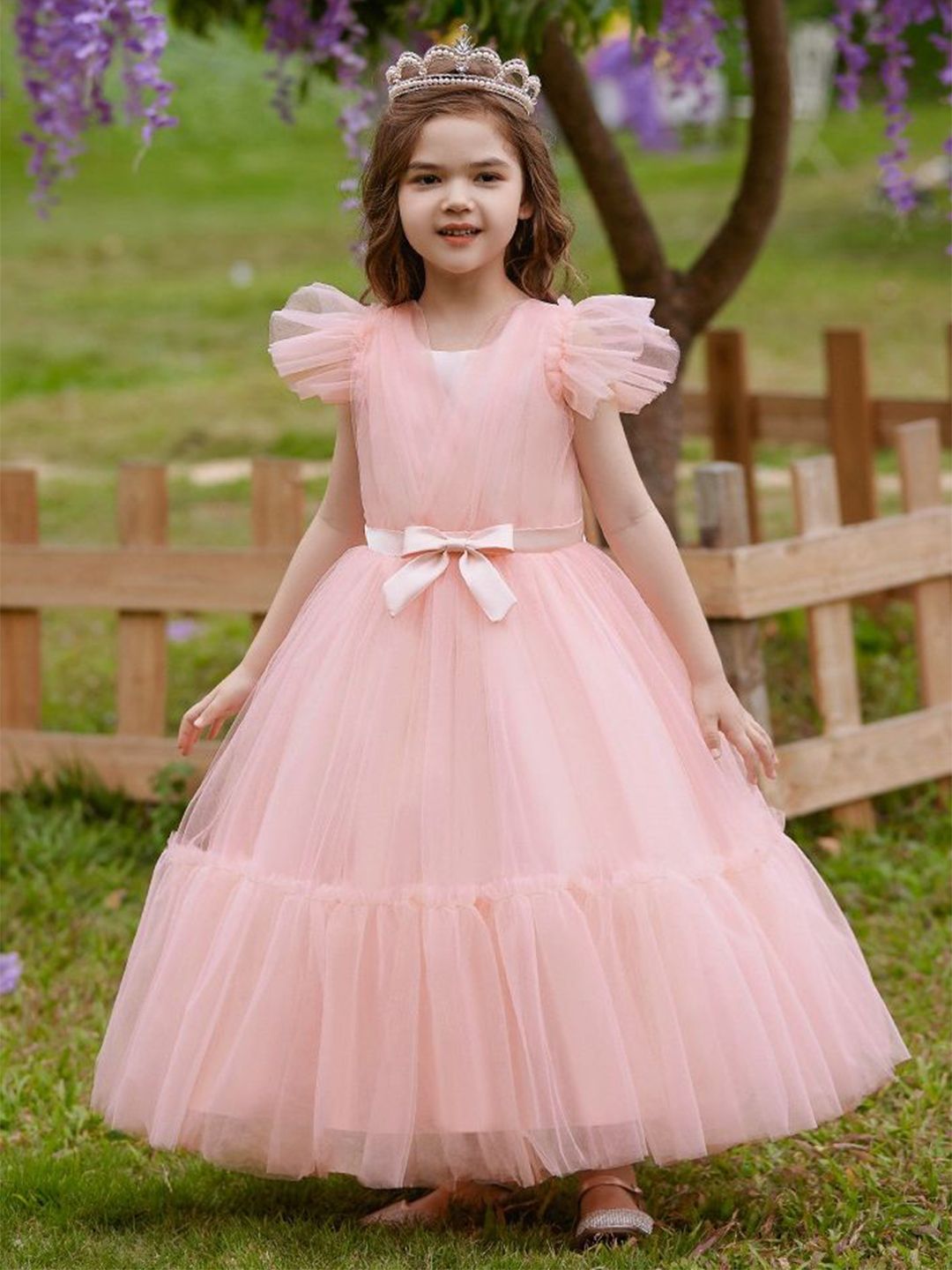LULU & SKY Girls Tulle Bow Detail Gown Dress