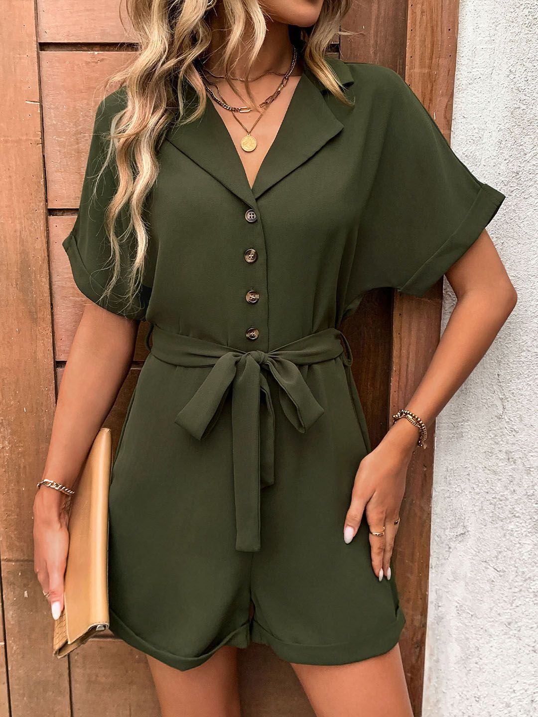 DressBerry Lapel Collar Belted Playsuit deal from myntra