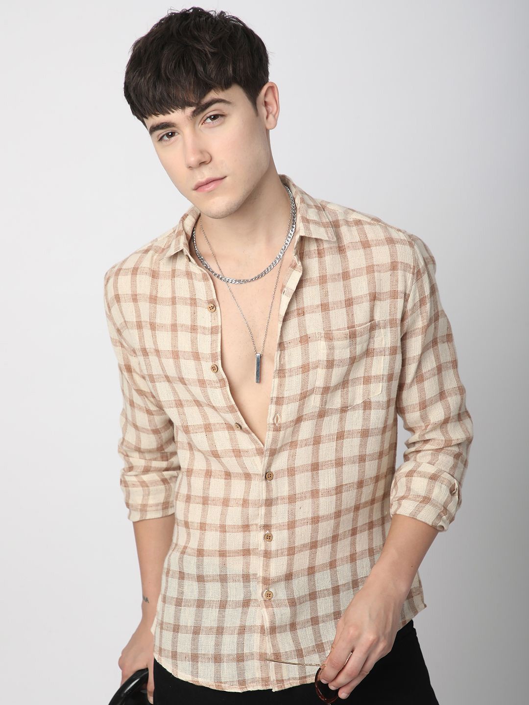VASTRADO Men Classic Fit Spread Collar Textured Cotton Casual Shirt