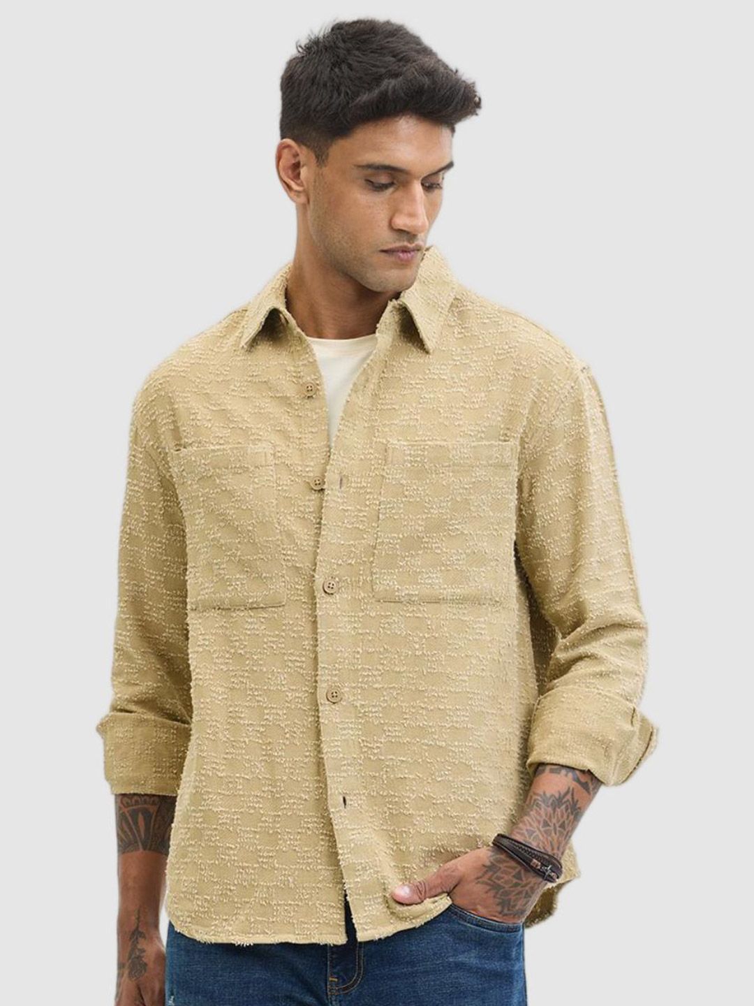 Snitch Beige Textured Overshirt