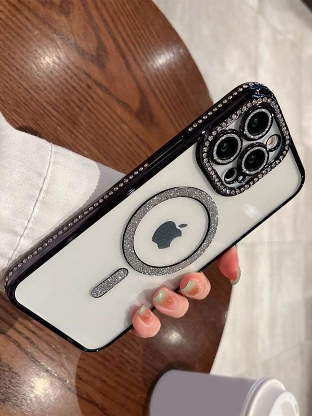 Luxury Kase LK082 Solid iPhone 13 Pro Glitter Diamond Wireless Charging Back Case