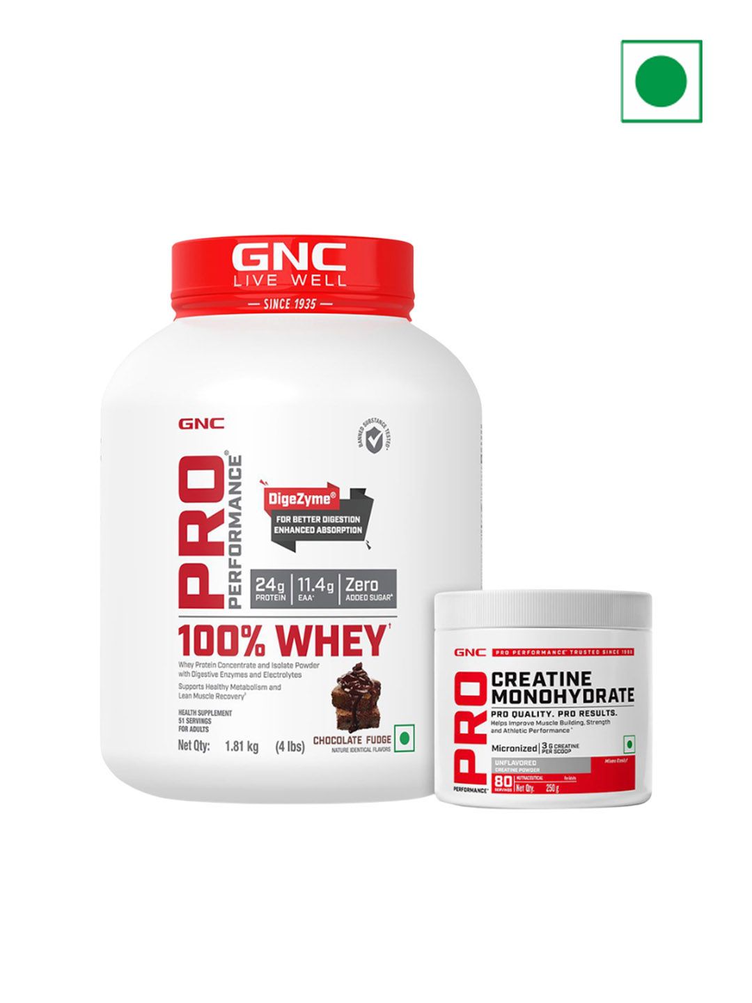 GNC GNC Whey Protein Chocolate Fudge 1.81 Kg & Creatine Monohydrate Powder - 250 g