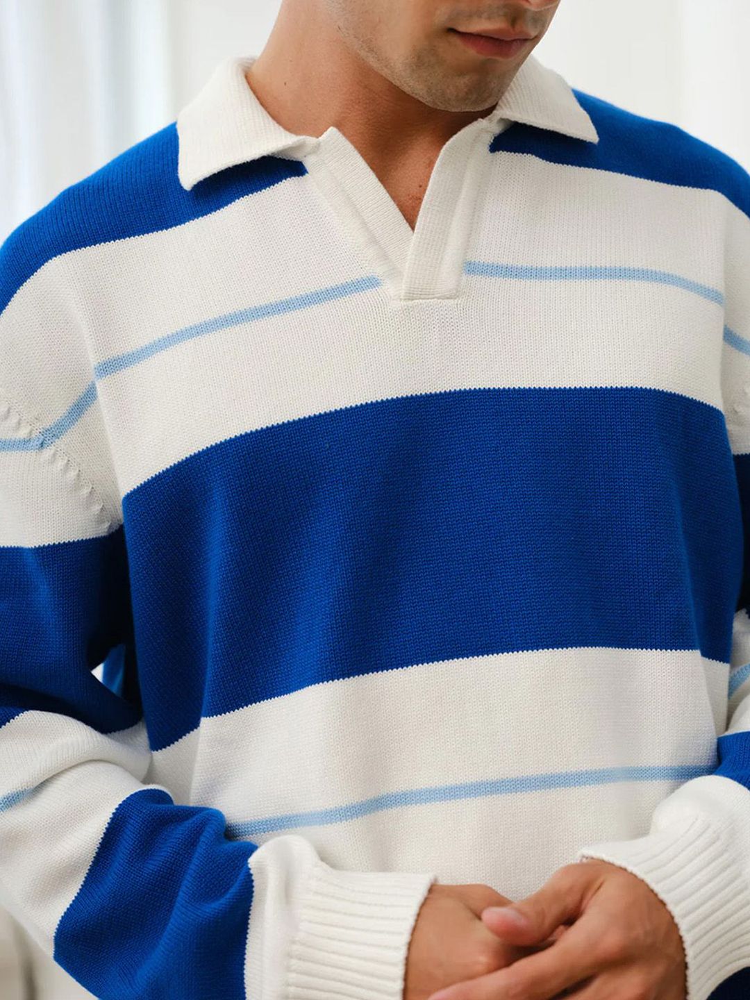 Buy Bonkers Corner Men Stripe V-Neck Knit Polo Sweatshirt