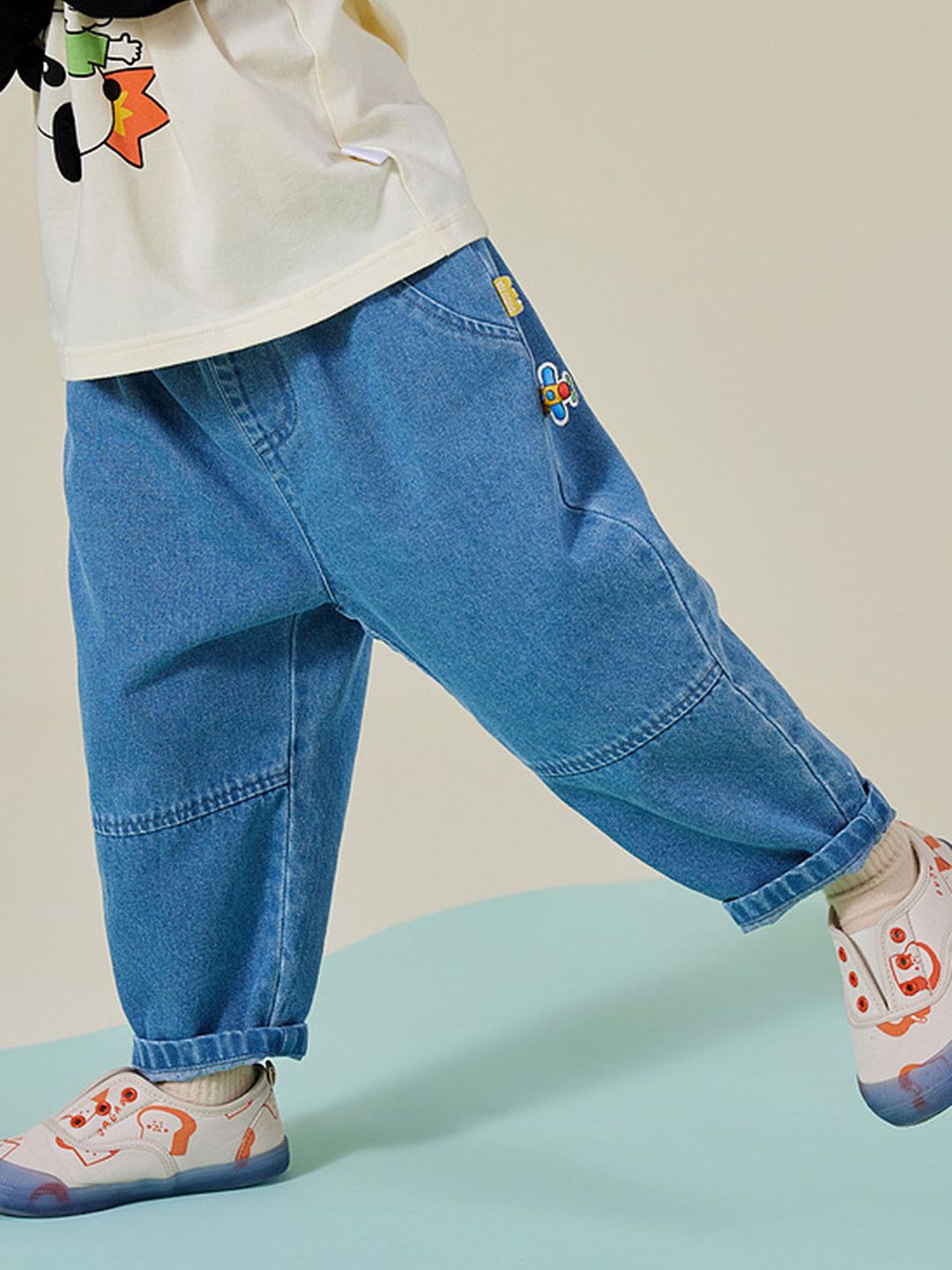 Buy LULU & SKY Unisex Kids Slip On Mom Fit High-Rise Jeans - Jeans