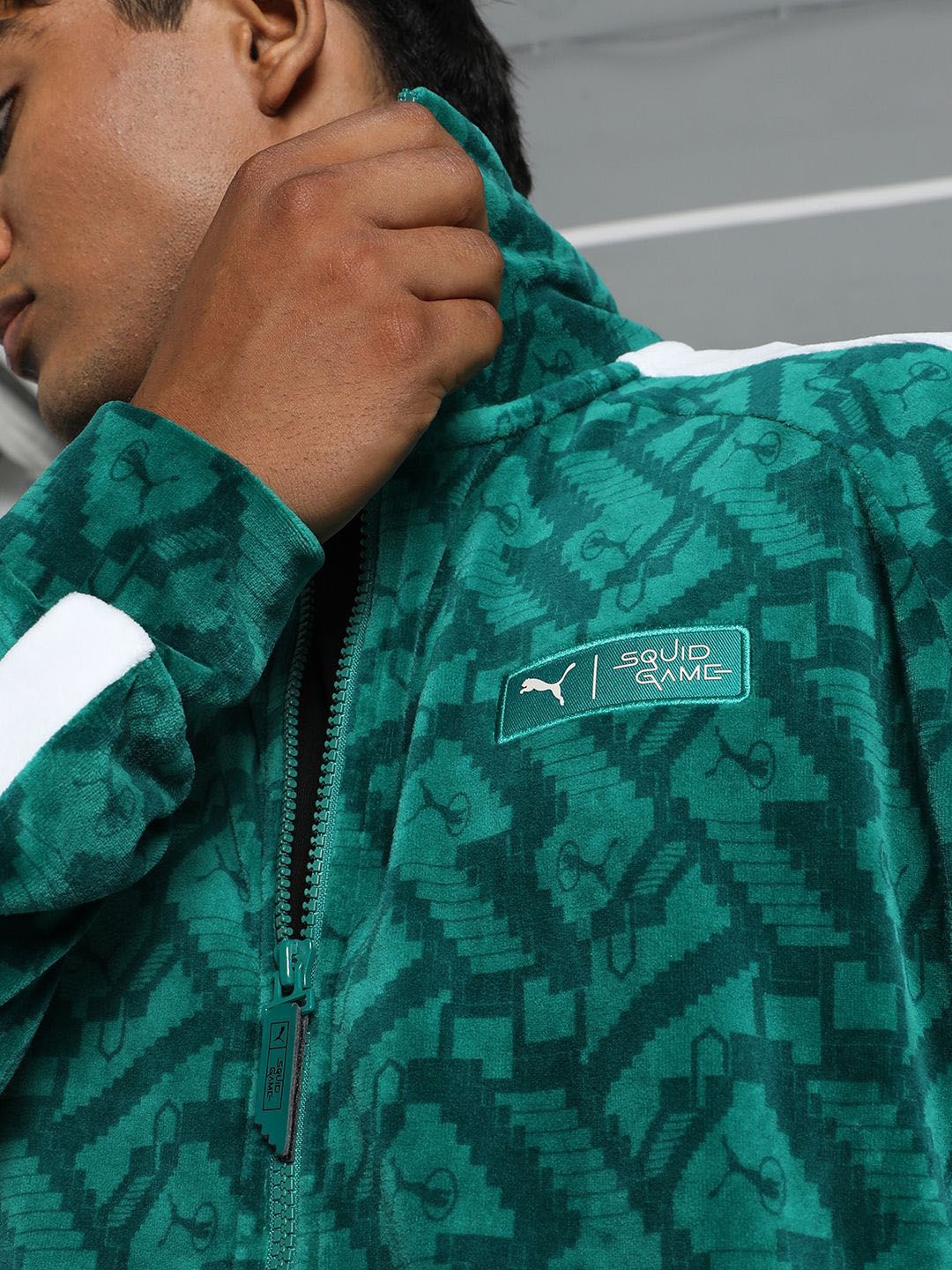 Buy PUMA Men x SQUID GAME T7 Abstract Printed Cotton Bomber Jacket