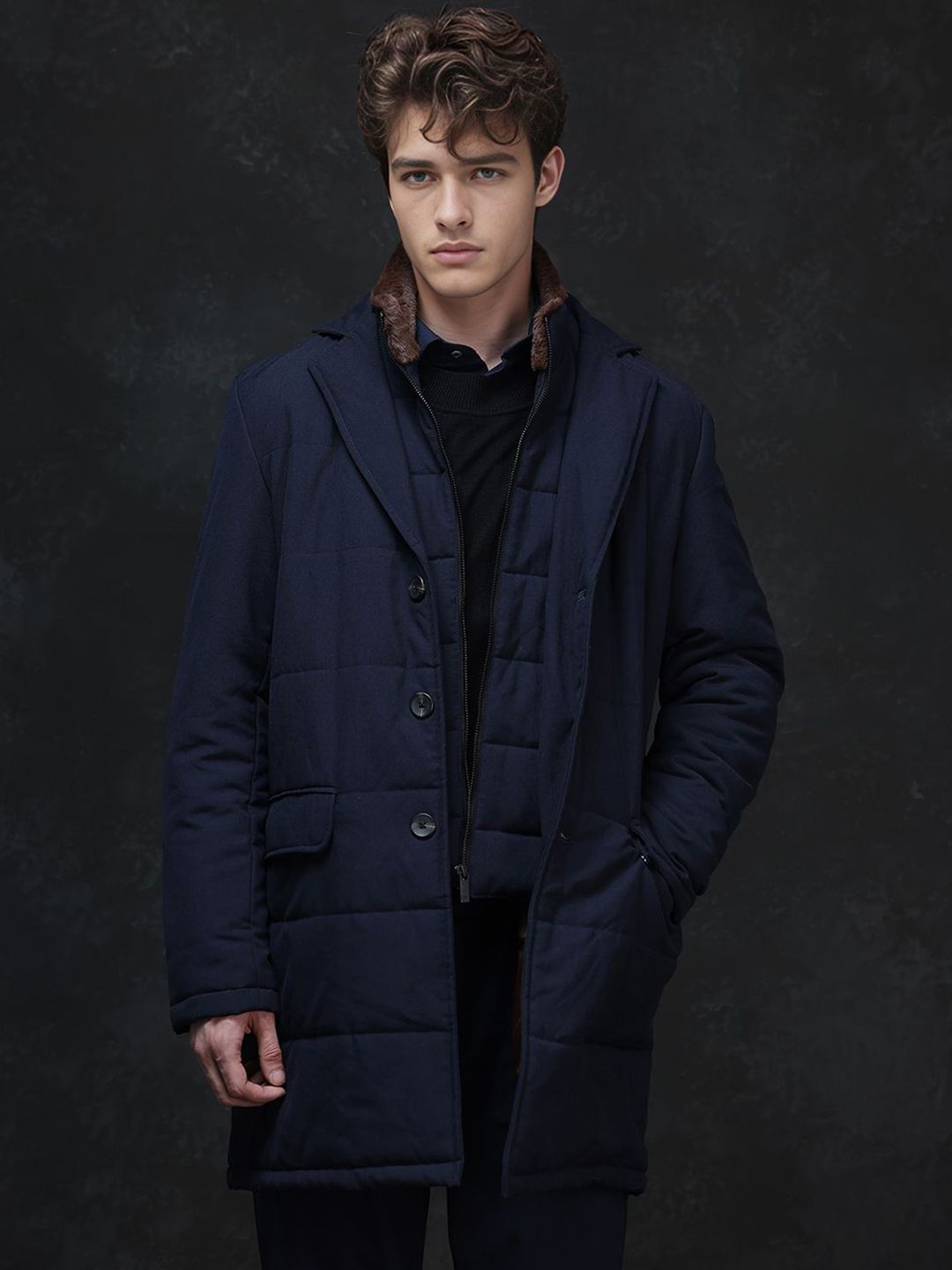 RARE RABBIT Men Stand Collar Solid Casual Tailored Jacket