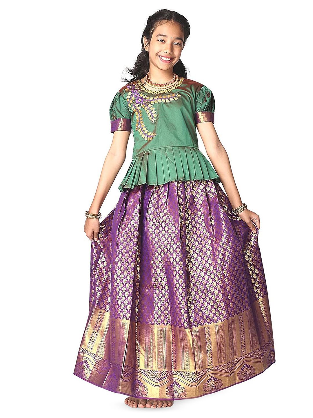 TotzTouch Girls Embroidered Ready to Wear Lehenga &