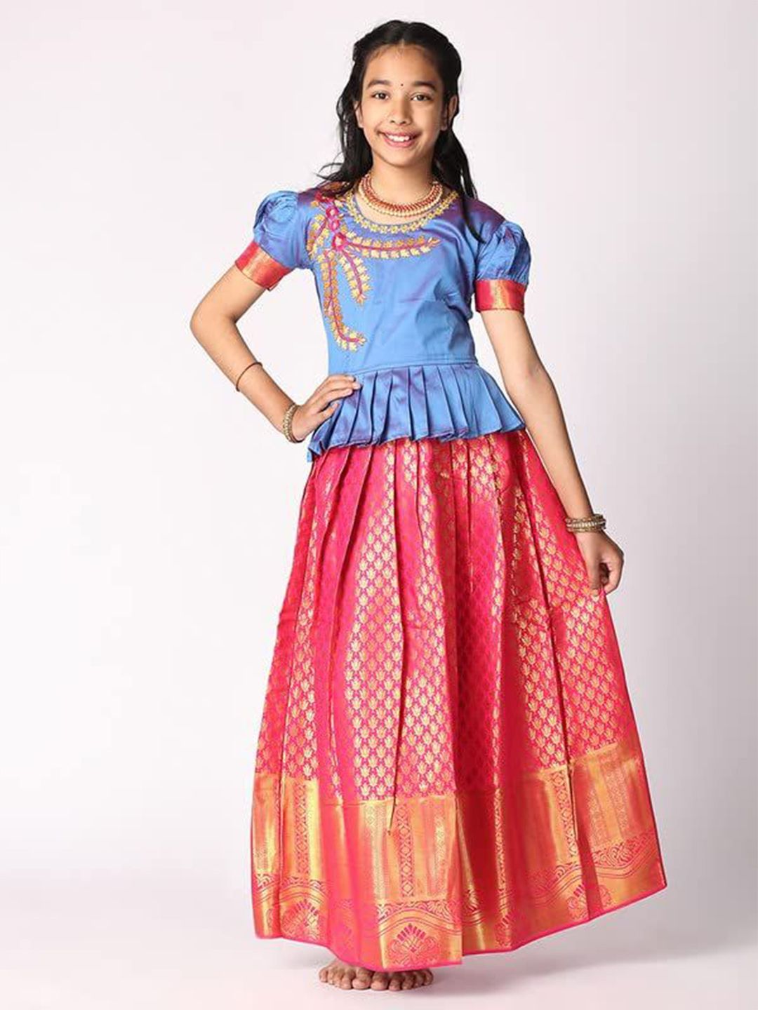 TotzTouch Girls Embroidered Thread Work Ready to Wear Lehenga &