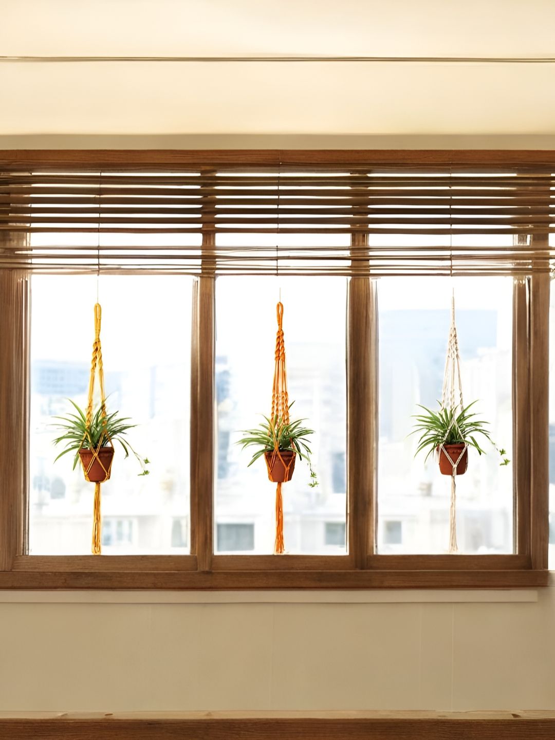 DULI Yellow & Orange 3 Pieces Macrame Cotton Thread Boho Hanging Planters