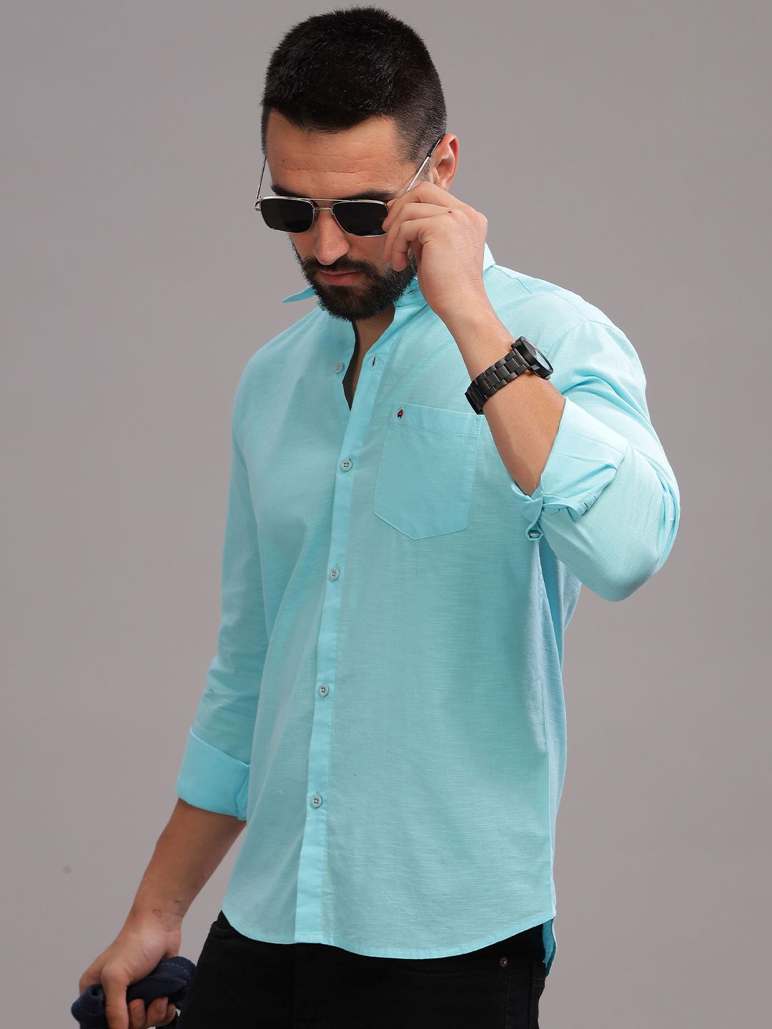BS BLUE SQUAD Men India Slim Fit Spread Collar Solid Casual Shirt
