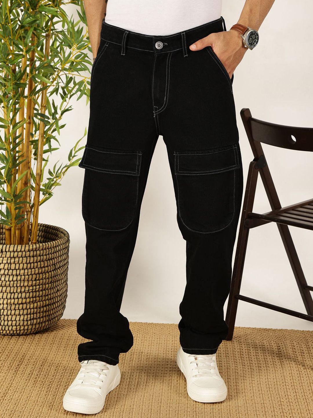 Mast & Harbour Men Loose Relaxed Fit Mid-Rise Jeans