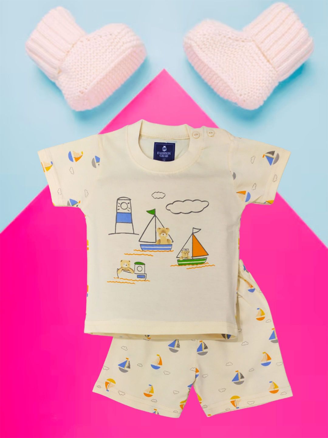 FASHION GRAB Kids Printed Pure Cotton T-Shirt With Shorts