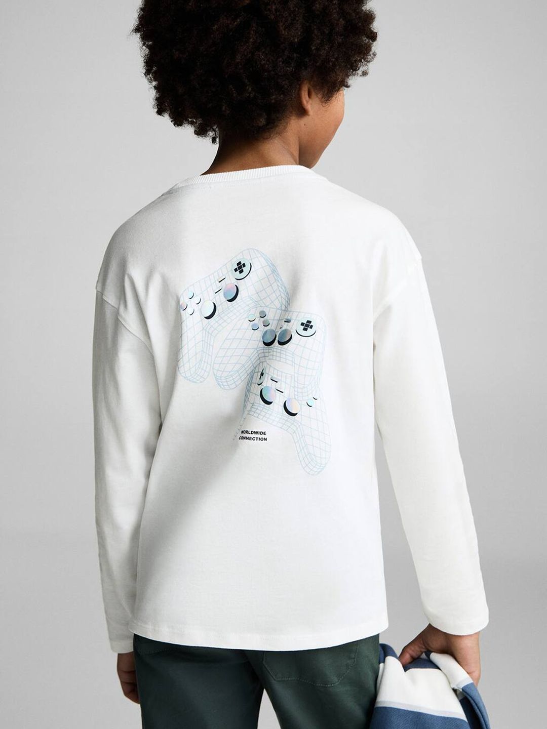 Mango Kids Boys Printed Drop-Shoulder Sleeves Pure Cotton T-shirt