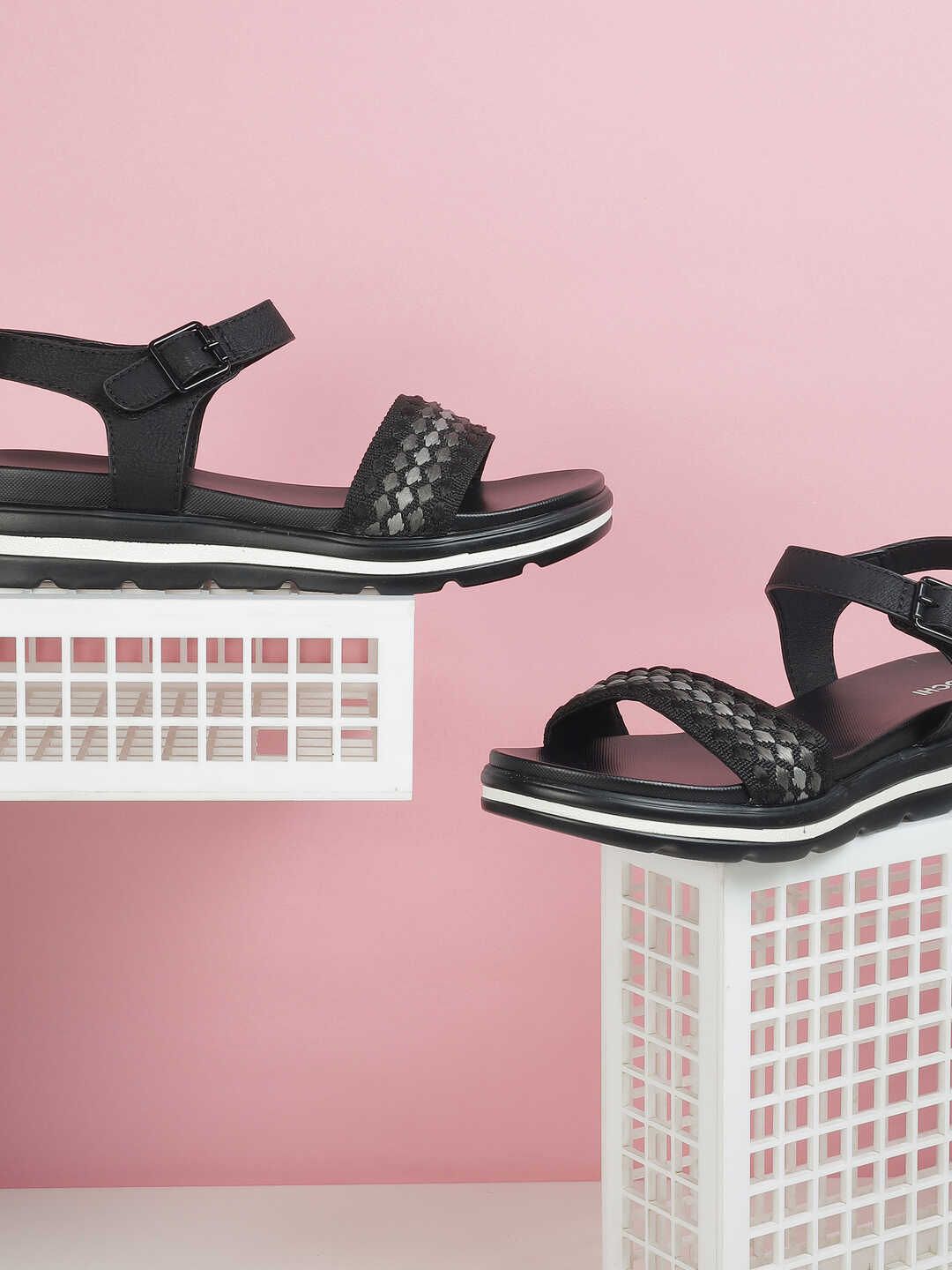 Mochi Mochi Textured Block Sandals with Laser Cuts