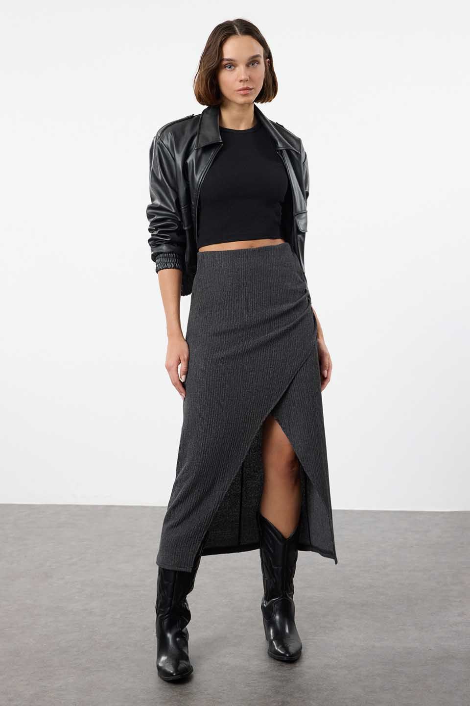 Trendyol Women Self Design Wrap Skirt