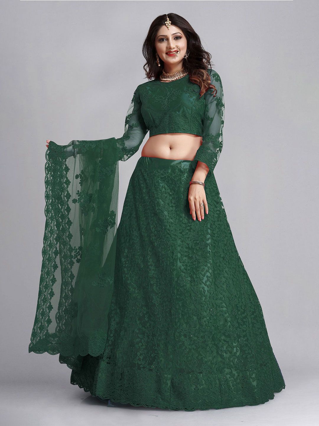 Warthy Ent Embroidered Thread Work Semi-Stitched Lehenga & Unstitched Blouse With Dupatta