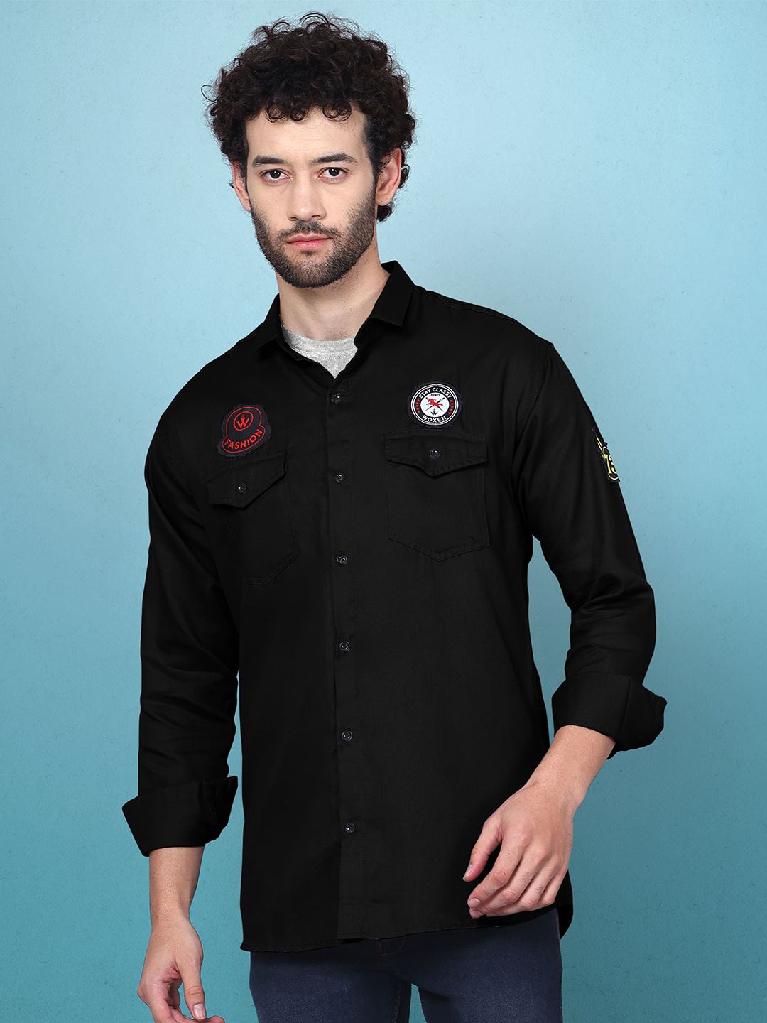 WOXEN Men Original Fit Spread Collar Solid Cotton Casual Shirt