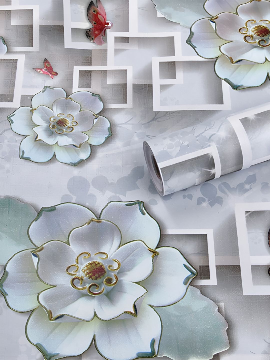 ANNA CREATIONS ANNA CREATIONS White & Green Printed Self-Adhesive Wallpaper