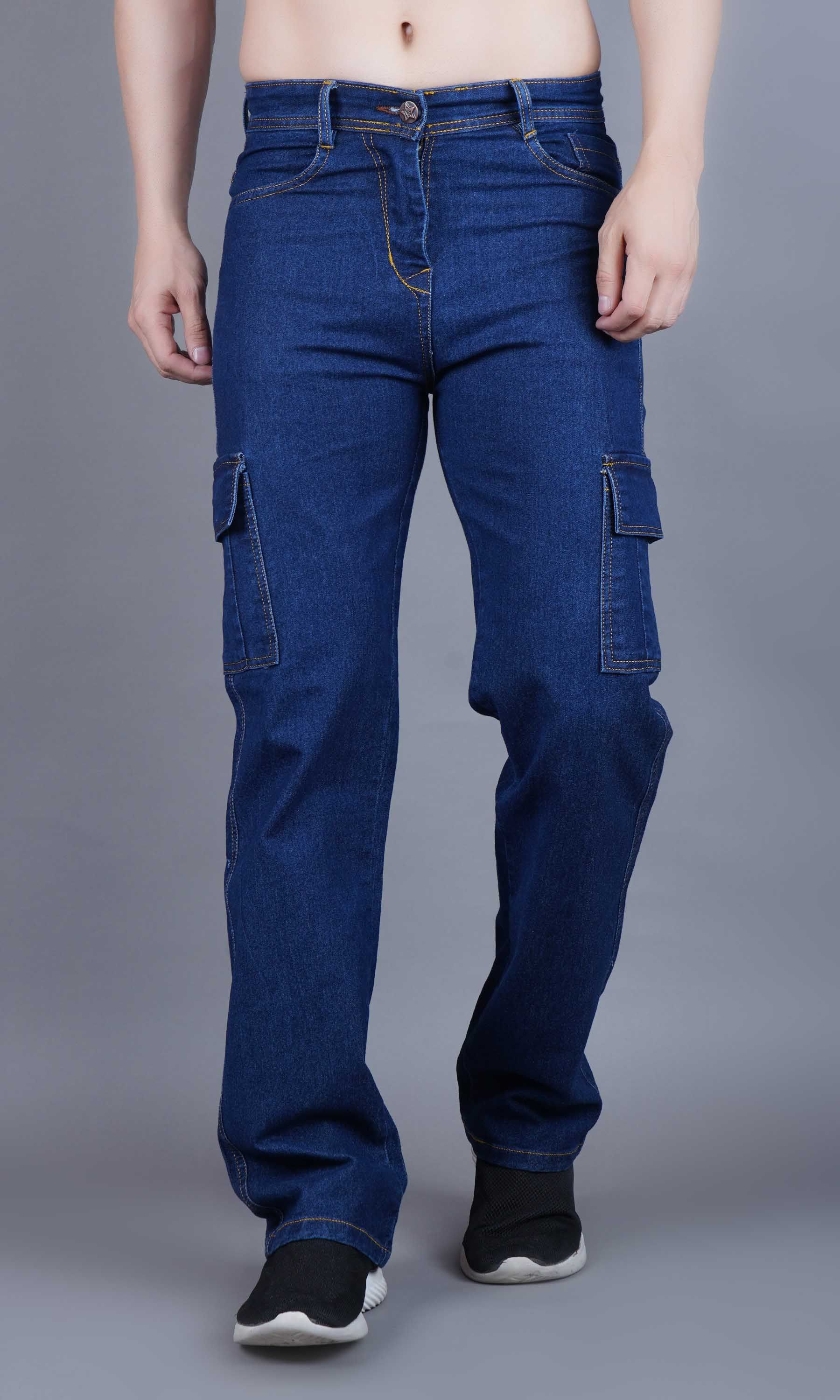 LINARIA Men Classic Regular Fit Mid-Rise Cotton Cargo Jeans