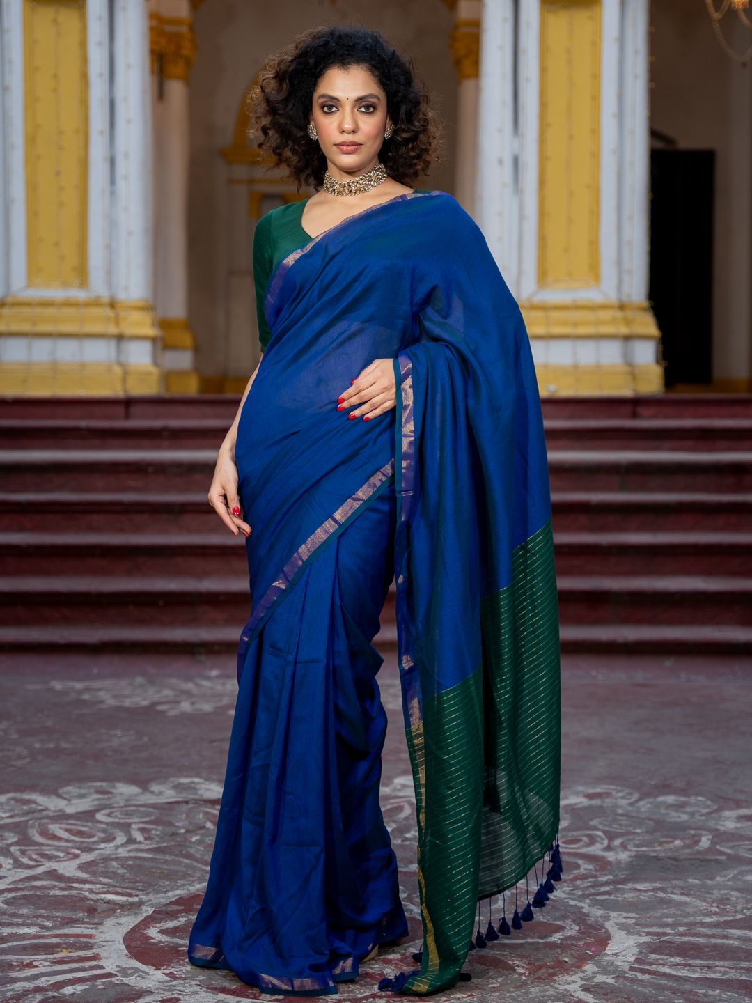 Blue Color Cotton Blend Saree. Suta Blue Color Cotton Blend Saree