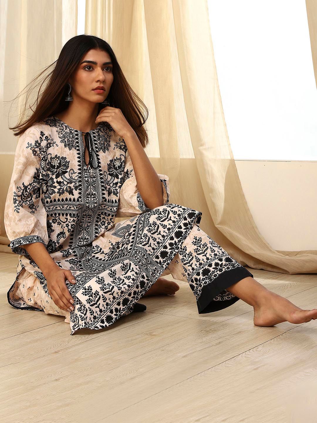 Biba Biba Women Floral Printed Regular Pure Cotton Kurta with Palazzos