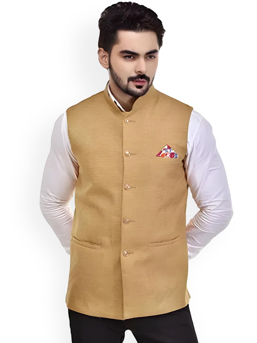 Eliq Jute Cotton Mandarin Collar Nehru Jacket