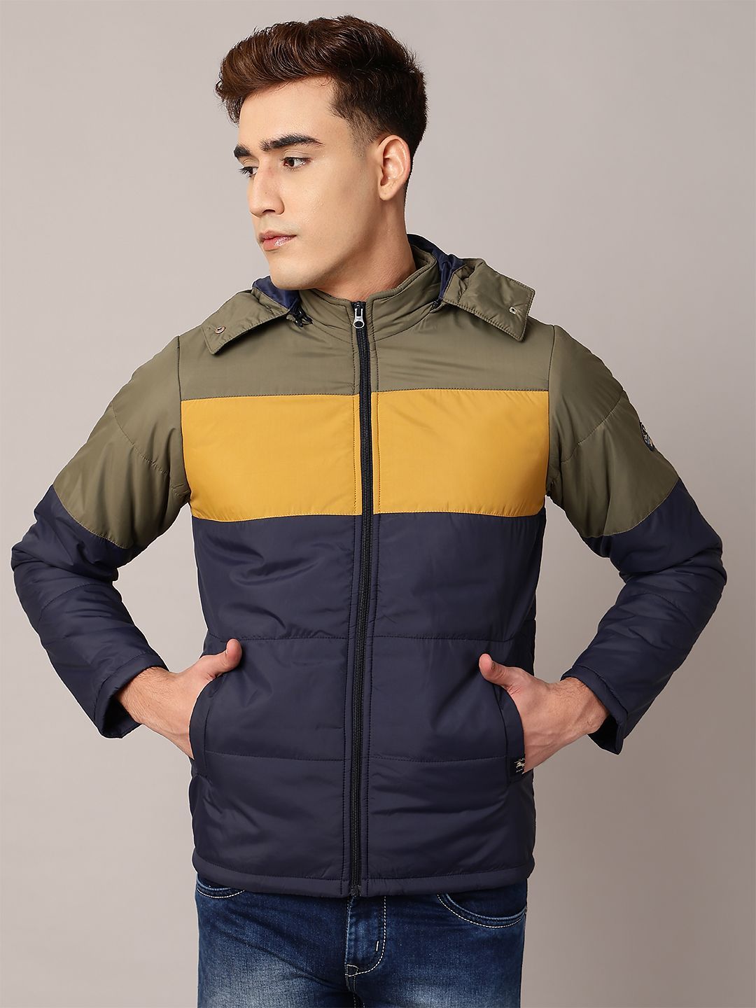 TQS Men Colourblocked Windcheater Puffer Jacket
