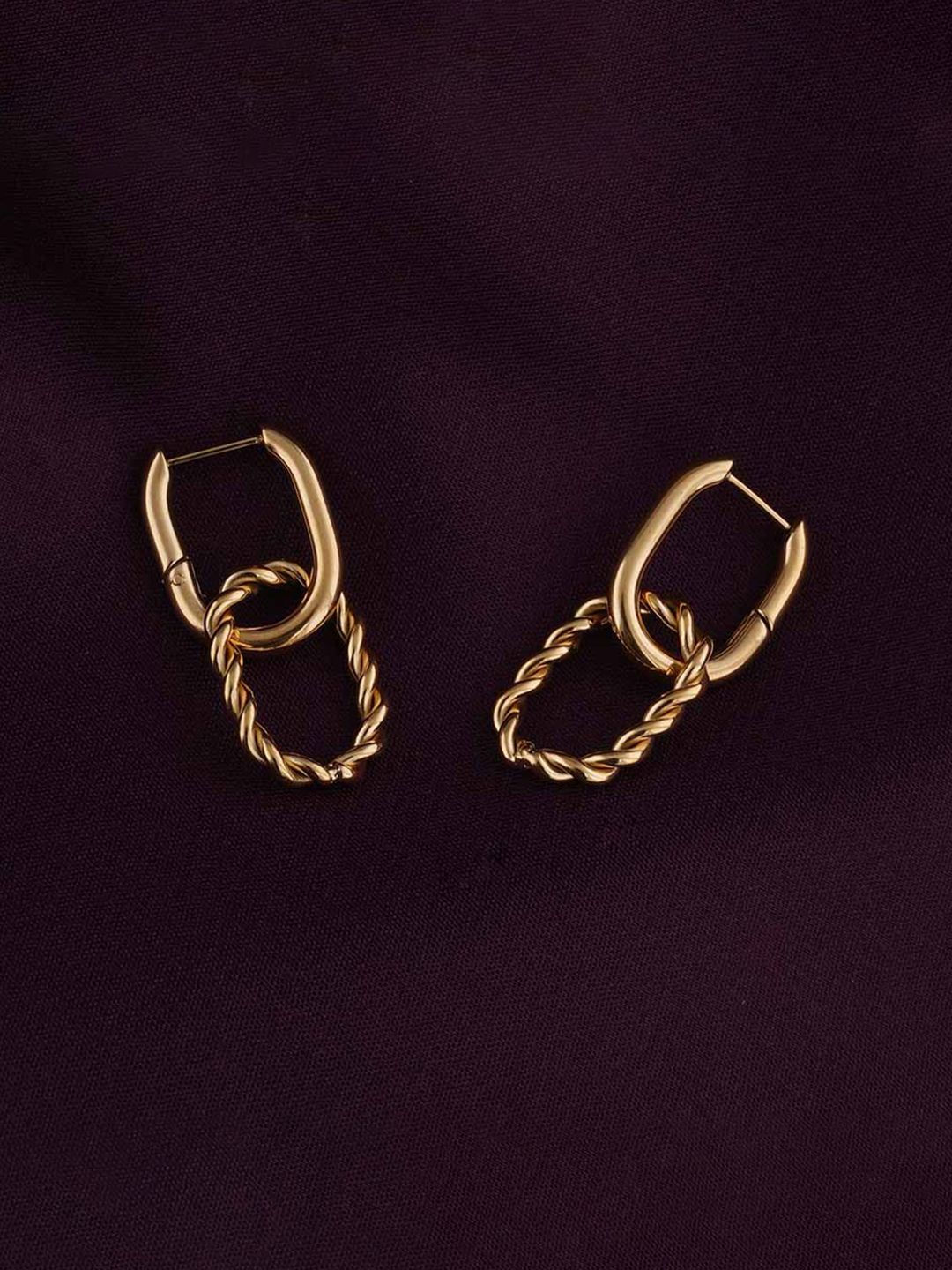 18KT Gold Plated Hoop Earrings PALMONAS18KT Gold Plated Stainless Steel Double Ring Shaped Hoop Earrings