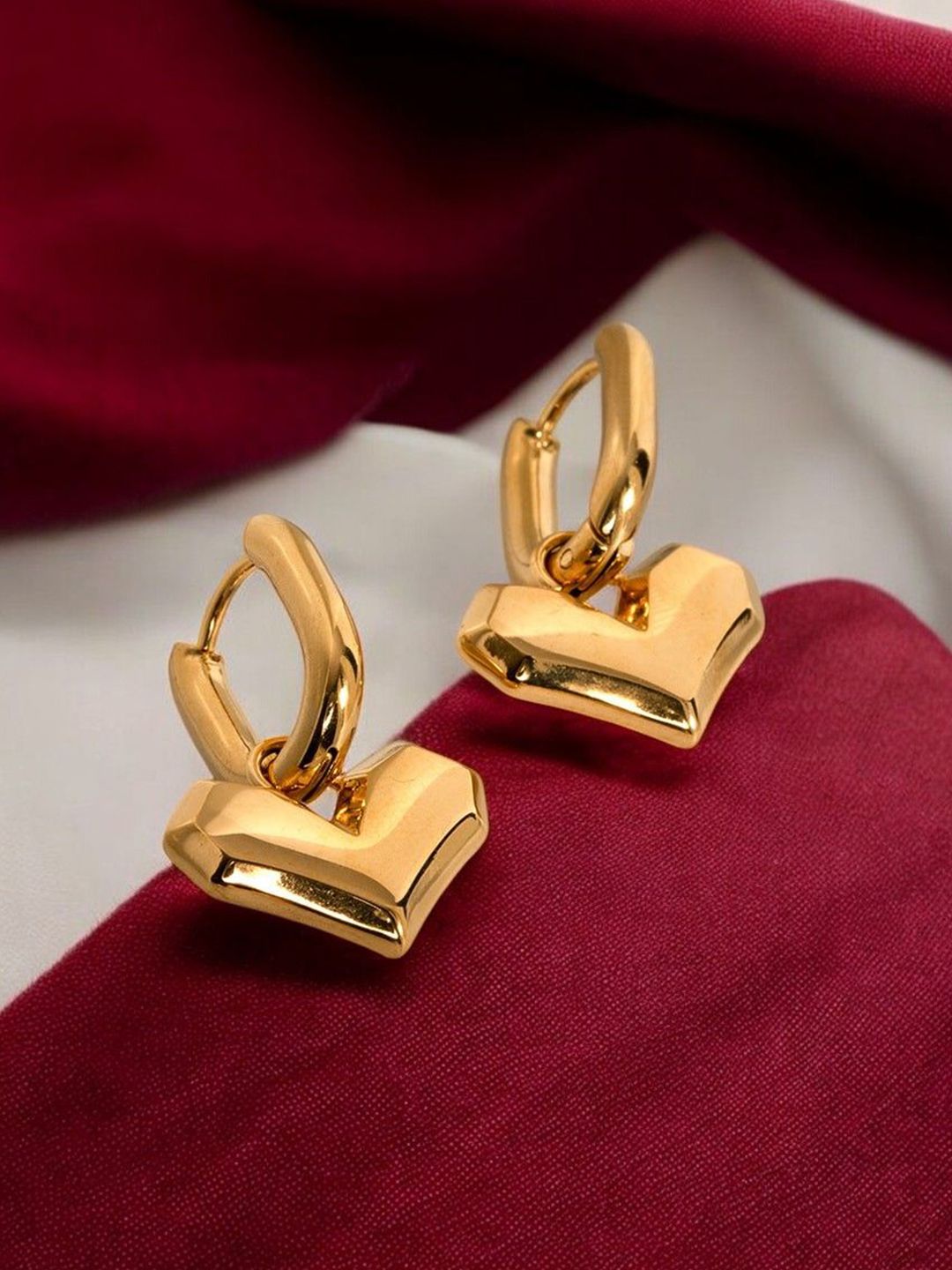 18KT Gold Plated Hoop Earrings PALMONAS 18KT Gold Plated Stainless Steel Peripheral Heart Shaped Hoop Earrings