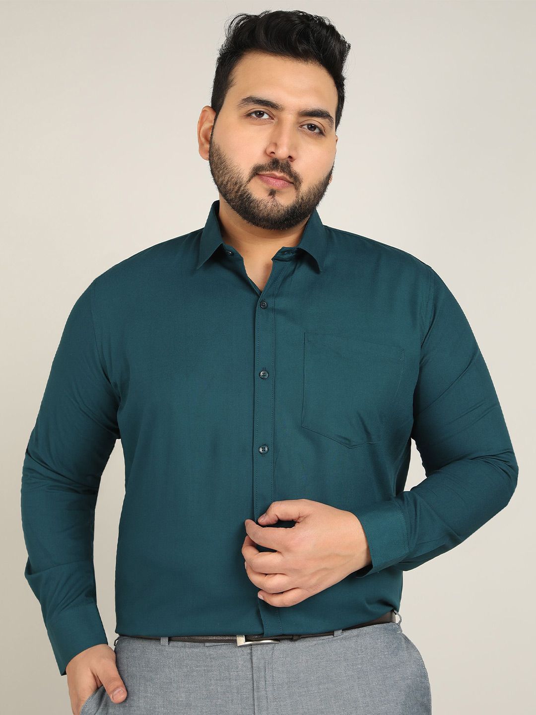 ADWYN PETER Men Plus Size Classic Fit Spread Collar Solid Cotton Formal Shirt