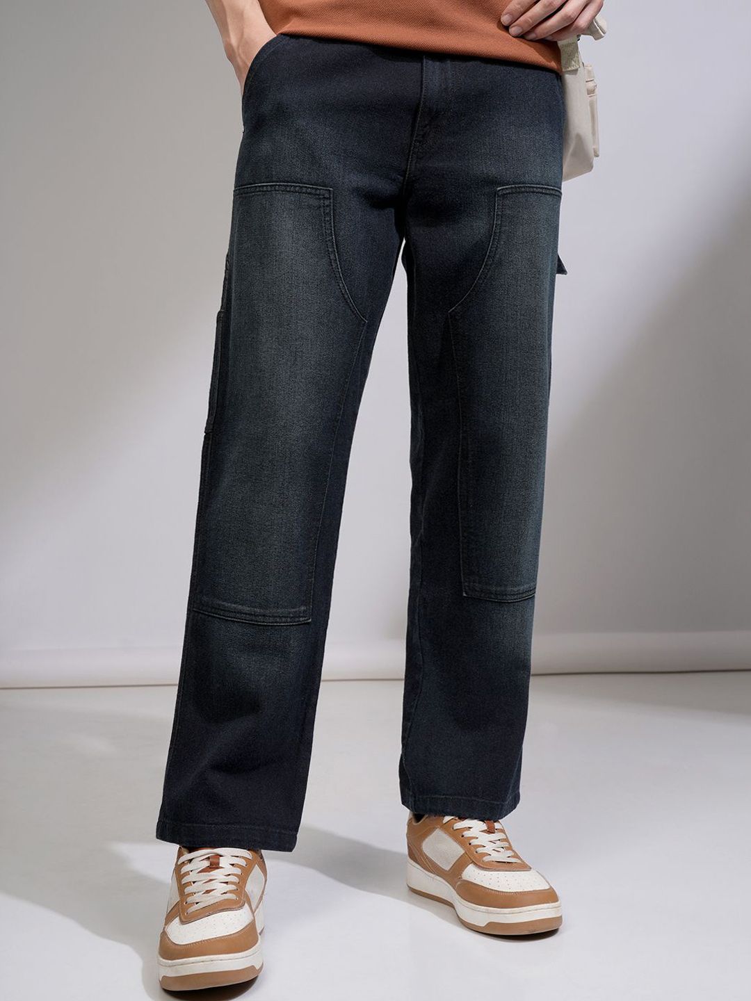 HIGHLANDER  Men Navy Blue High Rise Loose Fit Full Length Carpender Jeans