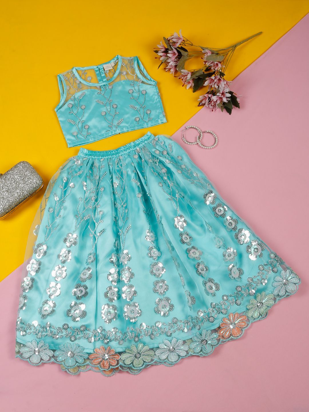 SAKA DESIGNS Girls Embroidered Sequinned Ready to Wear Lehenga &