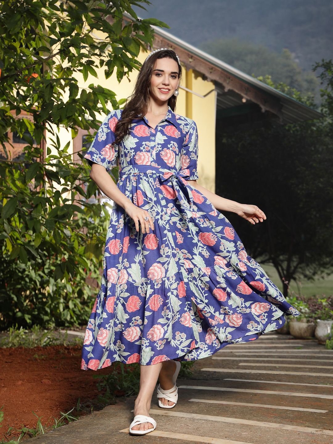 long one piece dress for women hand block printed long maxi dress | summer one piece | strap maxi gown