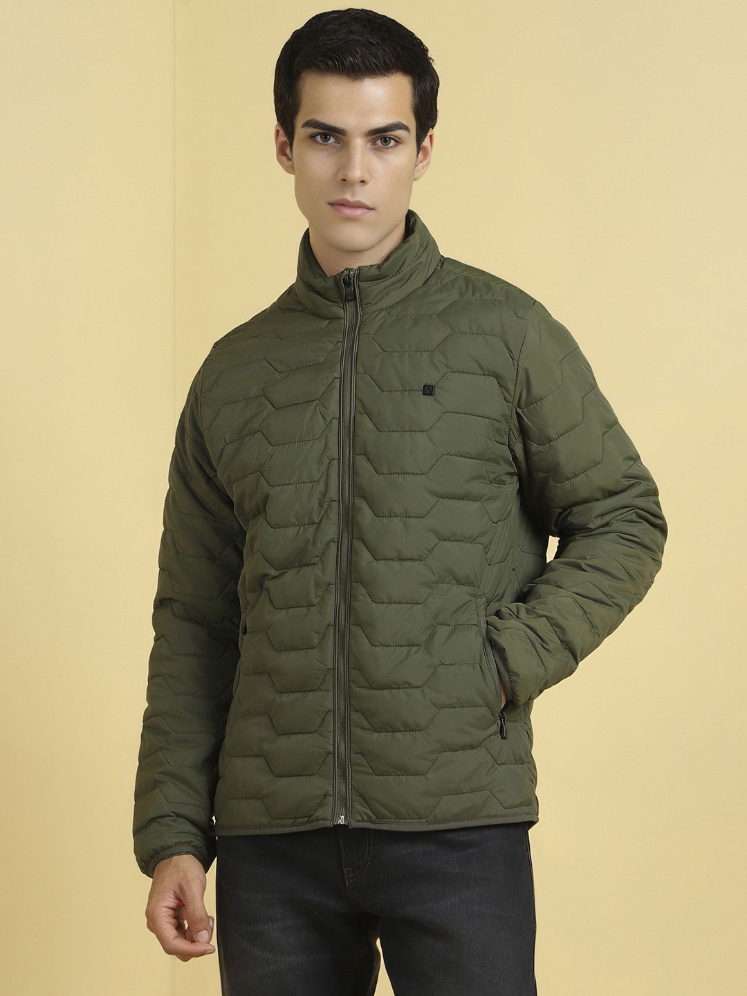 Allen Solly Men Stand Collar Solid Casual Padded Jacket