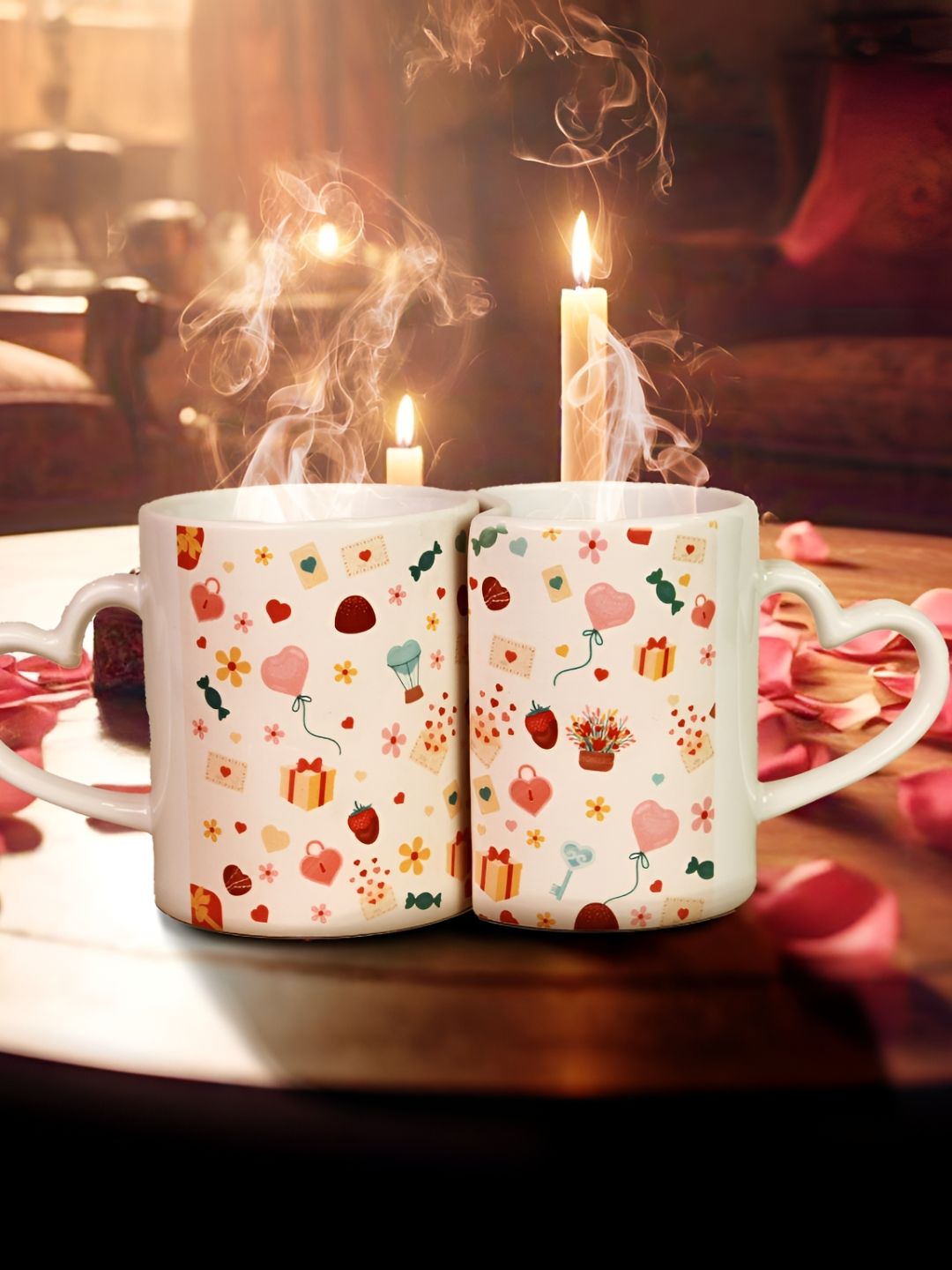 KOLOROBIA Antalya White Abstract Ceramic Handmade 2 Piece Mugs-300ml