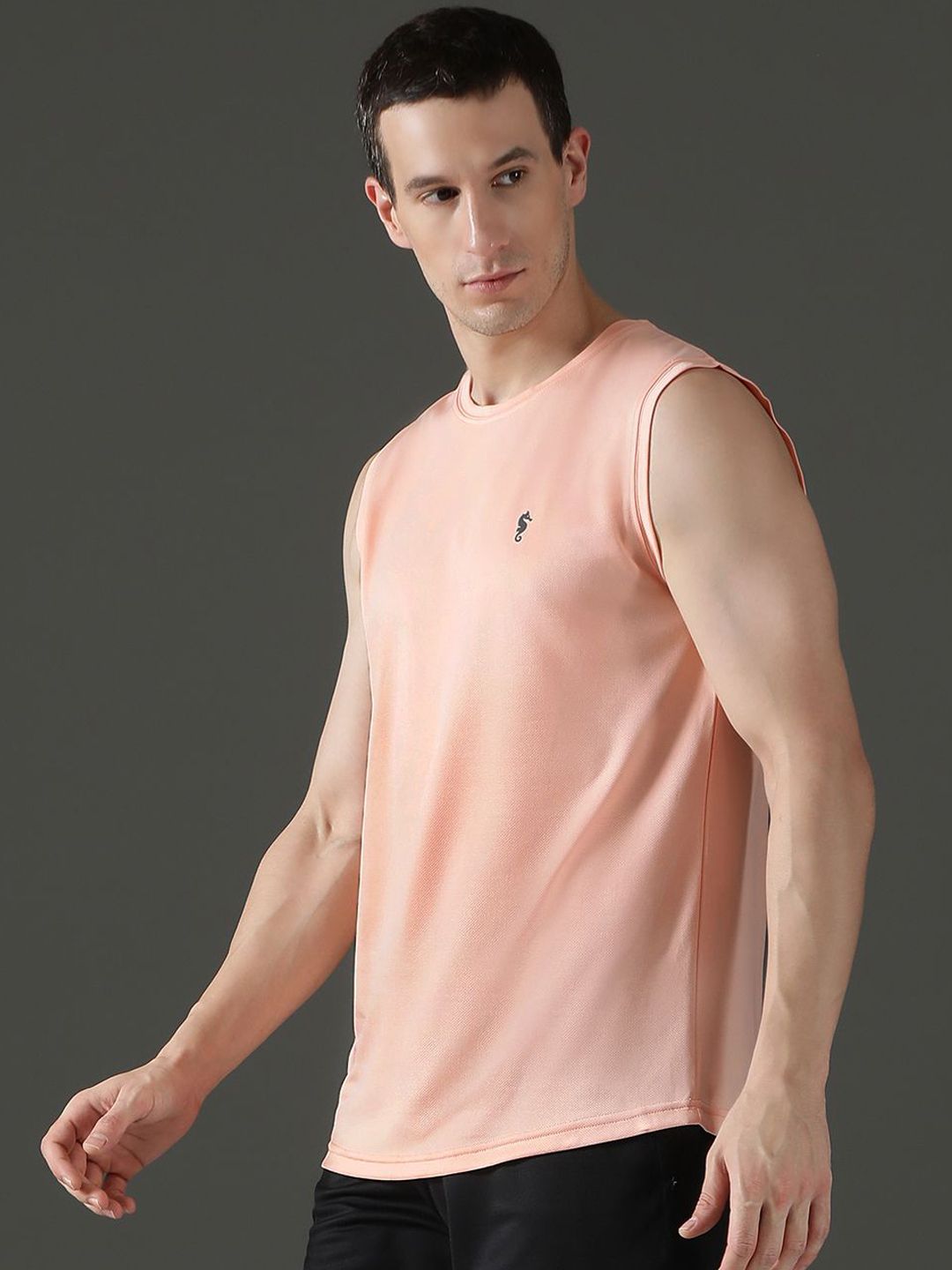 EPPE Men Sleeveless Vest Peach Polyester Dry Fit Round Neck Vest T-shirt