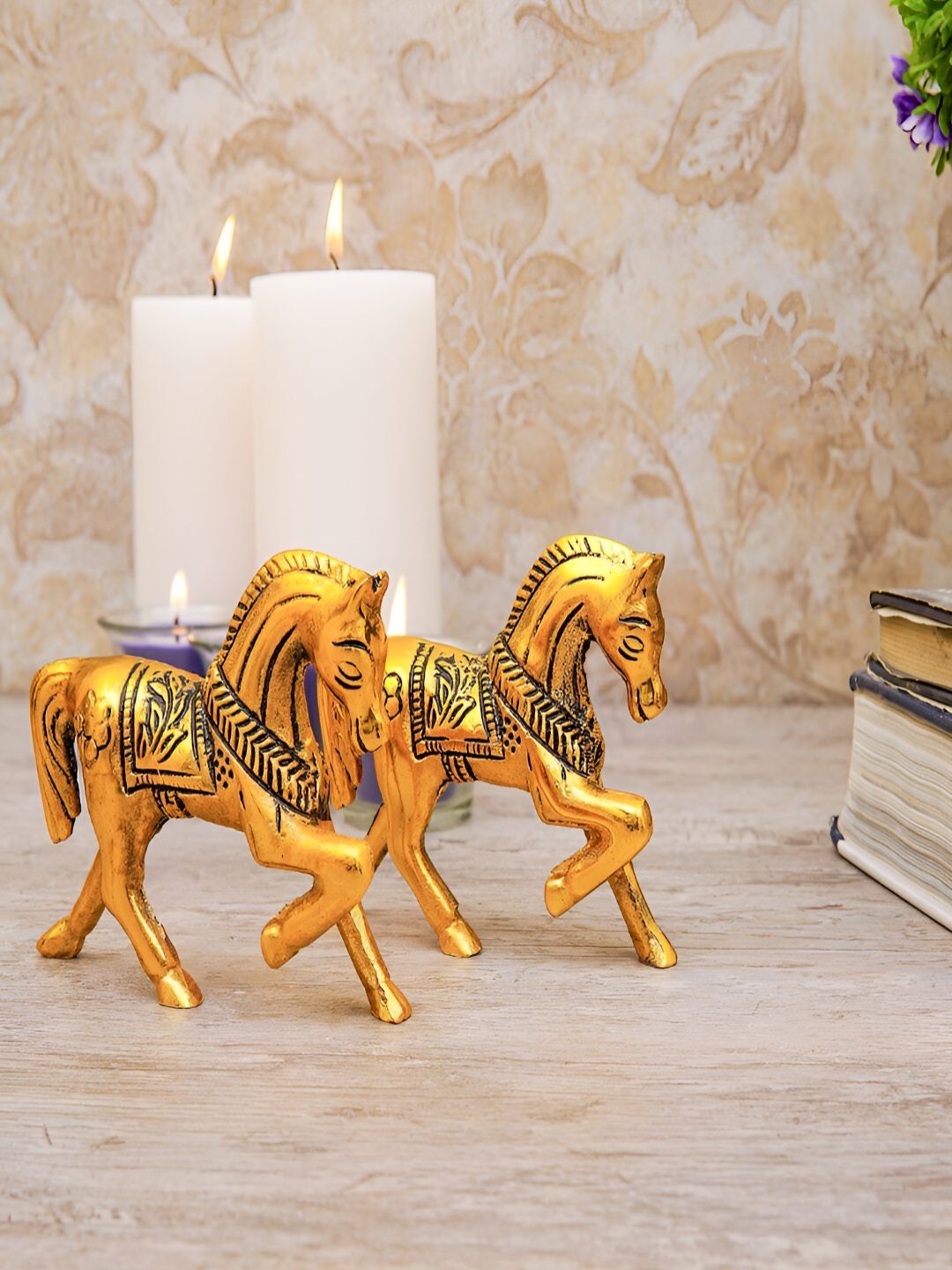 Craftlayout Horse Pair Gold Metal Metallic Living Room Set of 2 Small Showpieces - 3.5 Inches