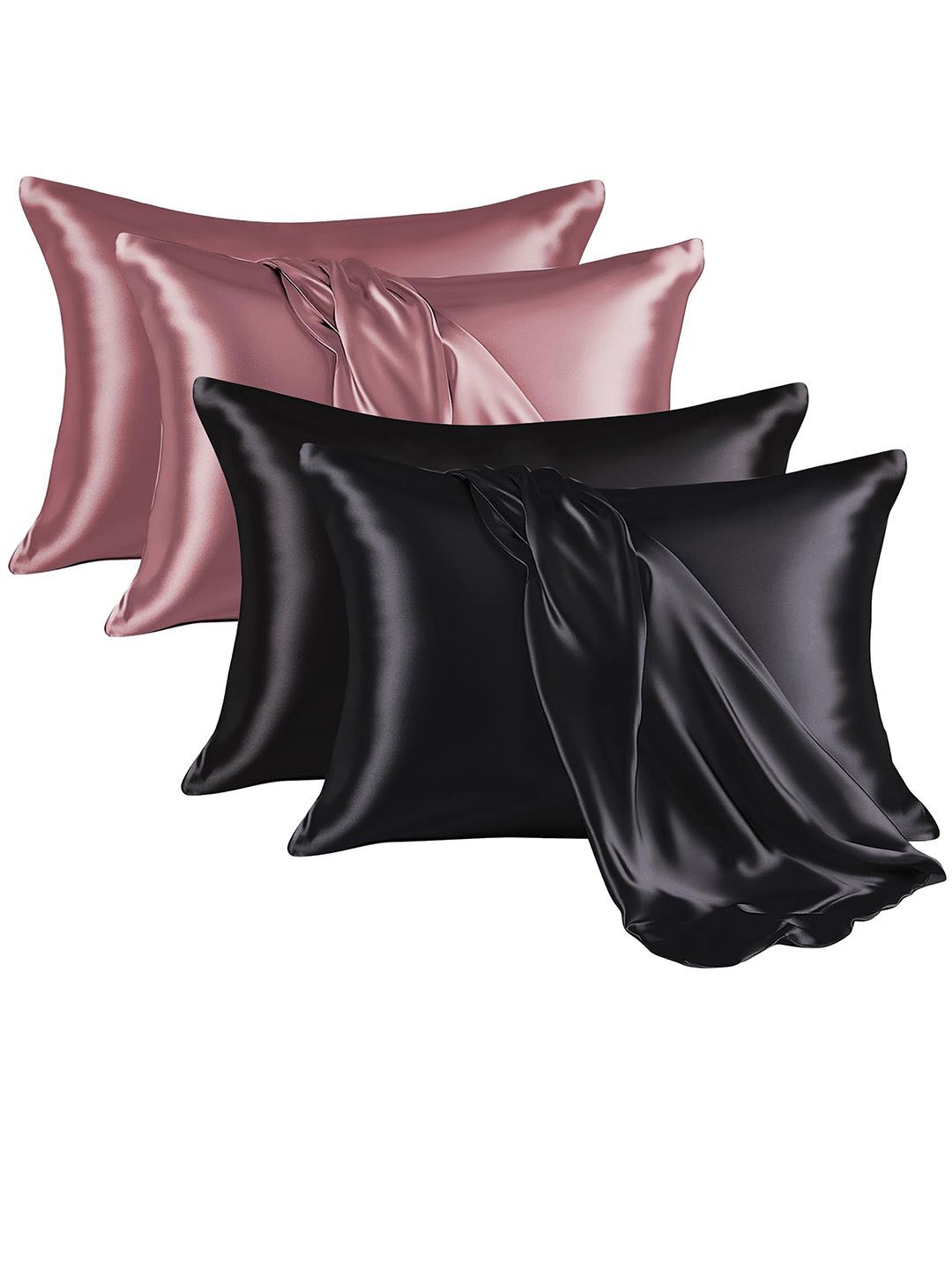 Kuber Industries Kuber Industries 4 Pieces Black & Gold-Toned Satin Rectangle Pillow Covers