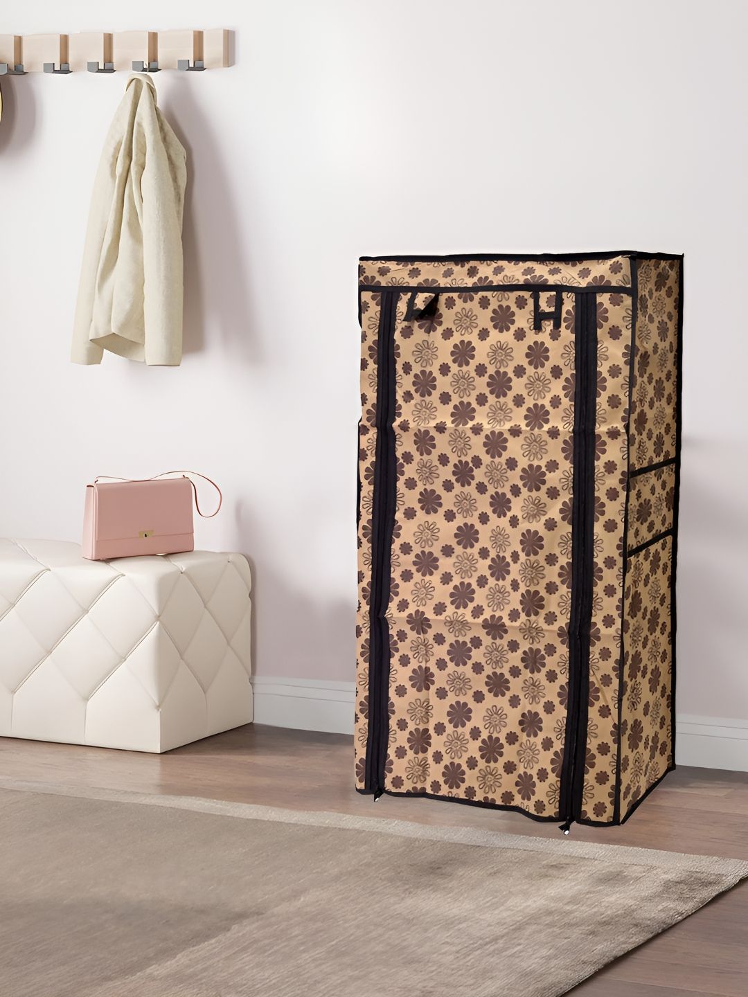 Urban Choice Beige & Brown Floral Printed 6 Layer Water Resistant Shoe Rack Cover