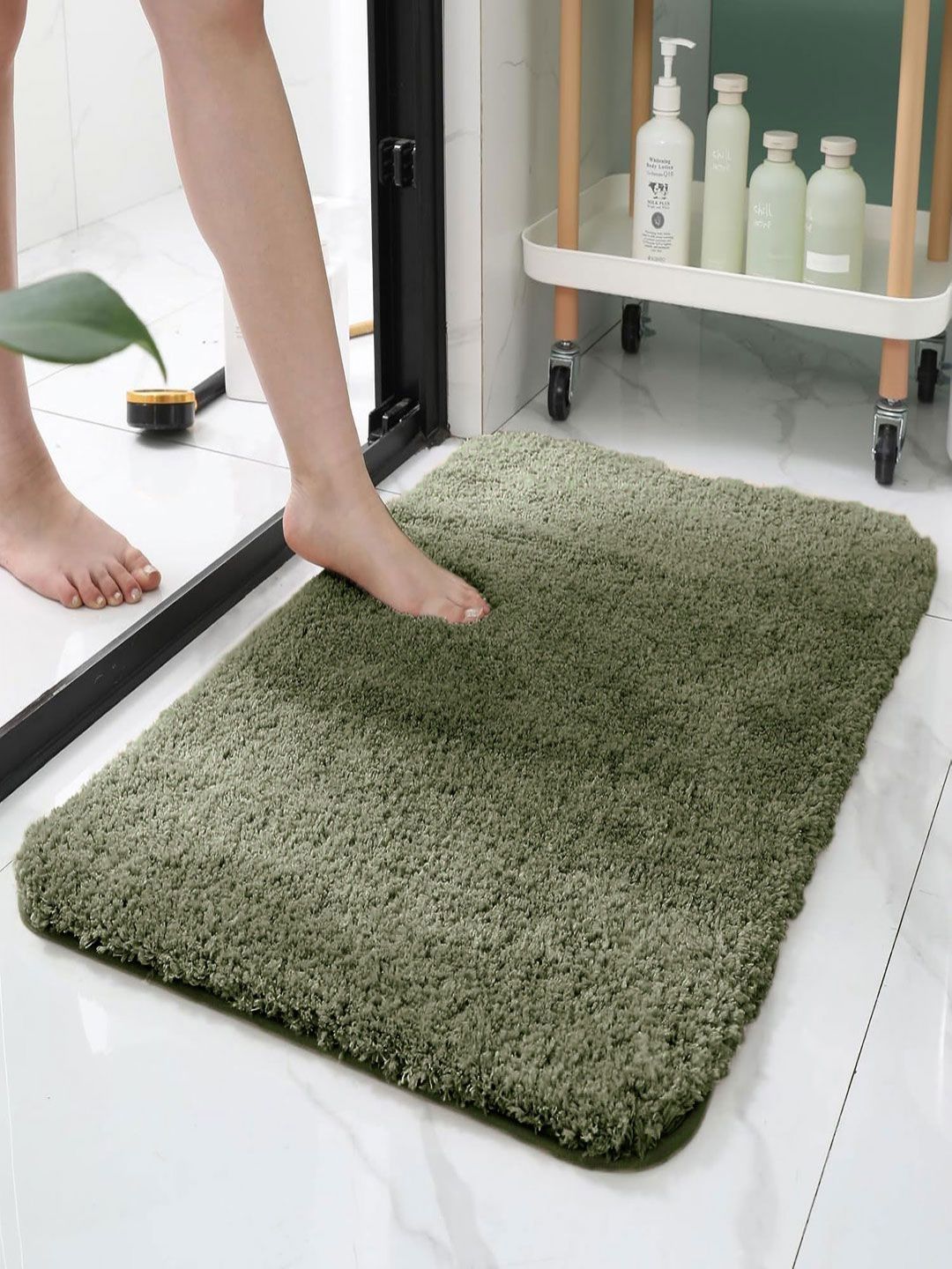 LUXEHOME INTERNATIONAL Olive 1780 GSM Microfibre Anti-Slip Bath Rug