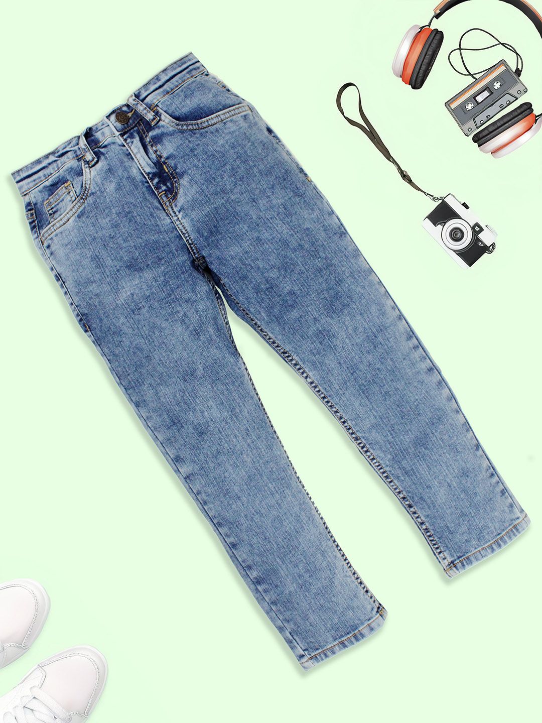 KiddoPanti Boys Regular Fit Mid-Rise Light Fade Jeans