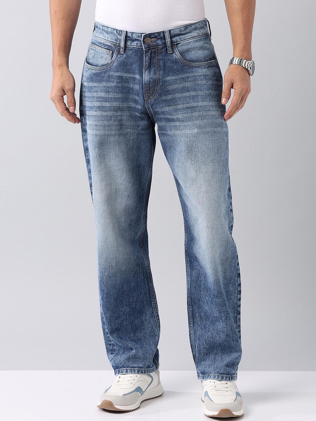AD By Arvind Men Cotton Baggy Heavy Fade Jeans